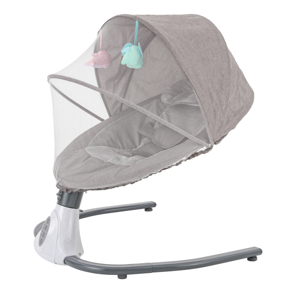Balancín eléctrico para bebés de 0 a 12 meses, plegable, extraíble y lavable, Bluetooth, mando a distancia, mosquitera, gris