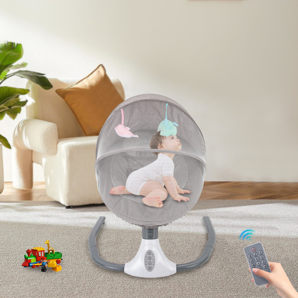 Balancín eléctrico para bebés de 0 a 12 meses, plegable, extraíble y lavable, Bluetooth, mando a distancia, mosquitera, gris Balancín eléctrico para bebés de 0 a 12 meses, plegable, extraíble y lavable, Bluetooth, mando a distancia, mosquitera, gris