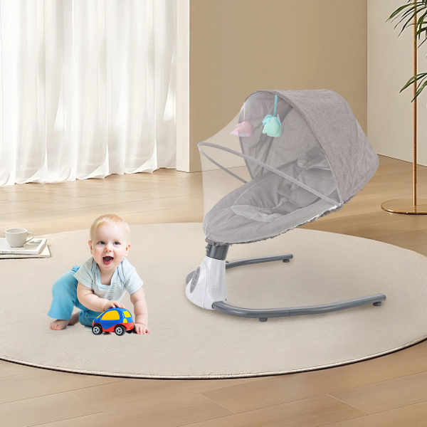 Balancín eléctrico para bebés de 0 a 12 meses, plegable, extraíble y lavable, Bluetooth, mando a distancia, mosquitera, gris Balancín eléctrico para bebés de 0 a 12 meses, plegable, extraíble y lavable, Bluetooth, mando a distancia, mosquitera, gris