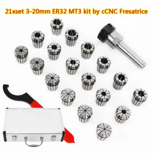 Juego de 18 pinzas de precisión CNC, fresadora de acero de muelle de aleación de 3 mm a 20 mm, MT3-ER32