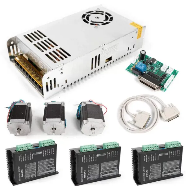 Motor paso a paso Nema 23 de 3 ejes + controlador de DM542A 4.2A + fuente de alimentación, kit de máquina de grabado para fresa