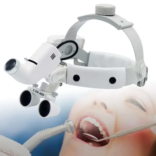 Lupa binocular médica  dental  3.5X con faro LED de 5W Blanco