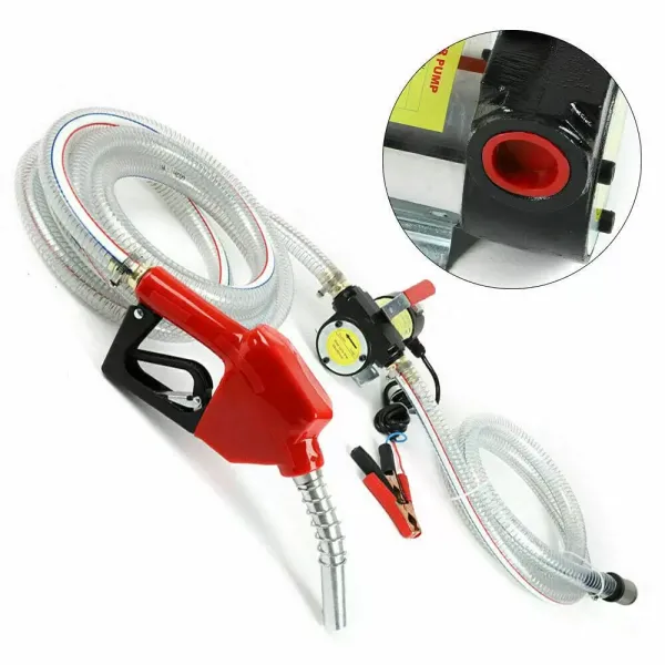 Bomba diésel automática de 12 V, 175 W, 45 l/min, con tubo de salida de aceite de alambre de acero transparente Bomba diésel automática de 12 V, 175 W, 45 l/min, con tubo de salida de aceite de alambre de acero transparente