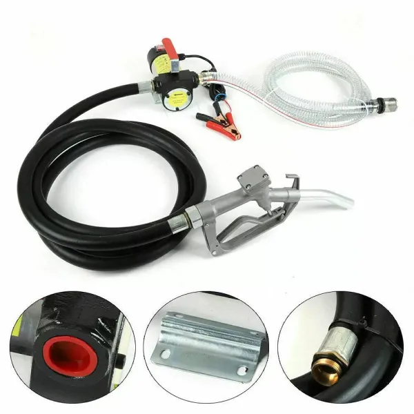 Bomba diésel de combustible 12 V 175 W 45 l/min, bomba de aceite con pistola automática de gasolinera móvil, (tubo de salida de goma)