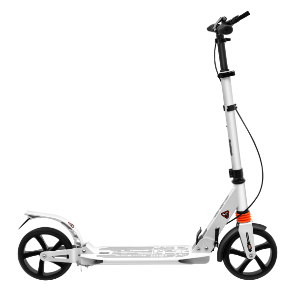 Patinete plegable para adultos y niños, con suspensión, ruedas de 200 mm, altura regulable, con freno de mano y pie, color blanco，No eléctrico