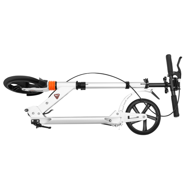 Patinete plegable para adultos y niños, con suspensión, ruedas de 200 mm, altura regulable, con freno de mano y pie, color blanco，No eléctrico
