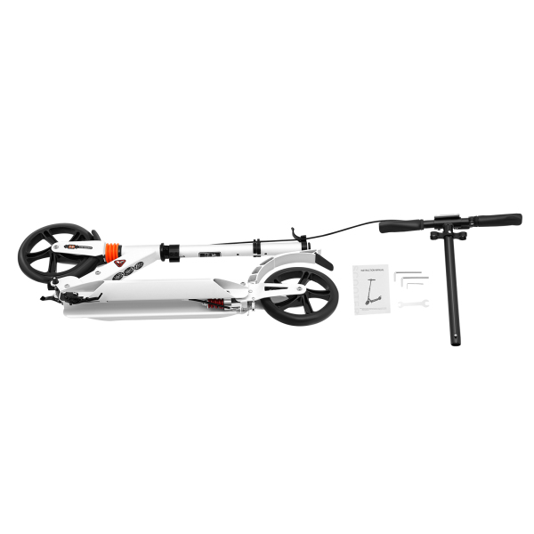 Patinete plegable para adultos y niños, con suspensión, ruedas de 200 mm, altura regulable, con freno de mano y pie, color blanco,No eléctrico Patinete plegable para adultos y niños, con suspensión, ruedas de 200 mm, altura regulable, con freno de mano y pie, color blanco,No eléctrico