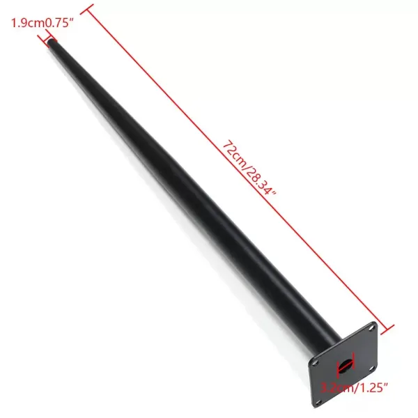 4 patas de mesa cónicas de metal inoxidable negro, altura 72 cm, diámetro 3,8 mm, patas para muebles de escritorio