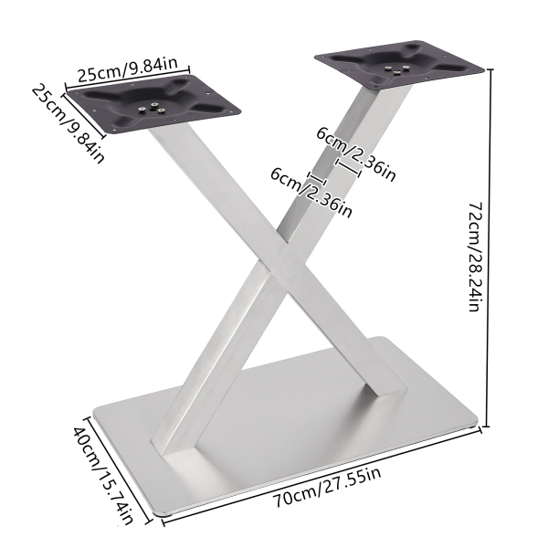 Patas de mesa de metal en forma de V, pie de mesa en X, color plateado, acero inoxidable, altura 70 cm/70 cm, forma de X 72 cm Patas de mesa de metal en forma de V, pie de mesa en X, color plateado, acero inoxidable, altura 70 cm/70 cm, forma de X 72 cm