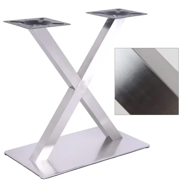 Patas de mesa de metal en forma de V, pie de mesa en X, color plateado, acero inoxidable, altura 70 cm/70 cm, forma de X 72 cm
