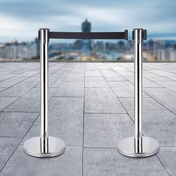 Juego de 2 soportes de barrera para delimitar personas (acero inoxidable, con cordón de 200 cm)