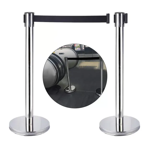 Juego de 2 soportes de barrera para delimitar personas (acero inoxidable, con cordón de 200 cm)
