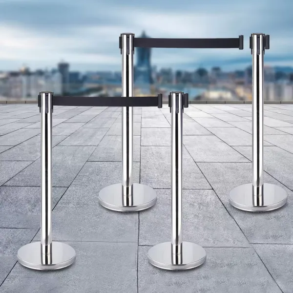 4 postes de barrera de acero inoxidable con 2m de correa retráctil, 90cm,postes de barrera, sistema de guía personal para exposiciones en aeropuertos.