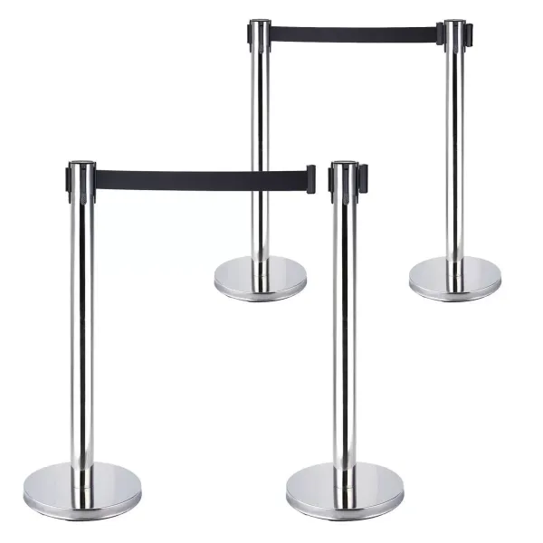 4 postes de barrera de acero inoxidable con 2m de correa retráctil, 90cm,postes de barrera, sistema de guía personal para exposiciones en aeropuertos.