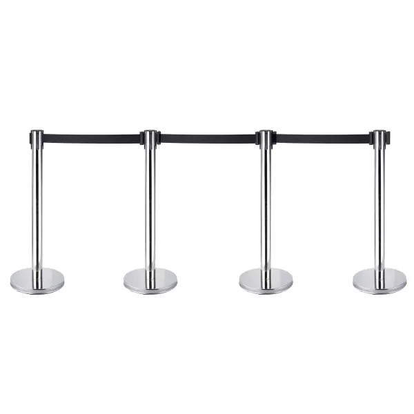 4 postes de barrera de acero inoxidable con 2m de correa retráctil, 90cm,postes de barrera, sistema de guía personal para exposiciones en aeropuertos.