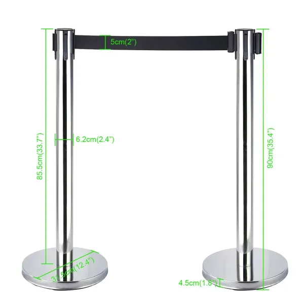 4 postes de barrera de acero inoxidable con 2m de correa retráctil, 90cm,postes de barrera, sistema de guía personal para exposiciones en aeropuertos.