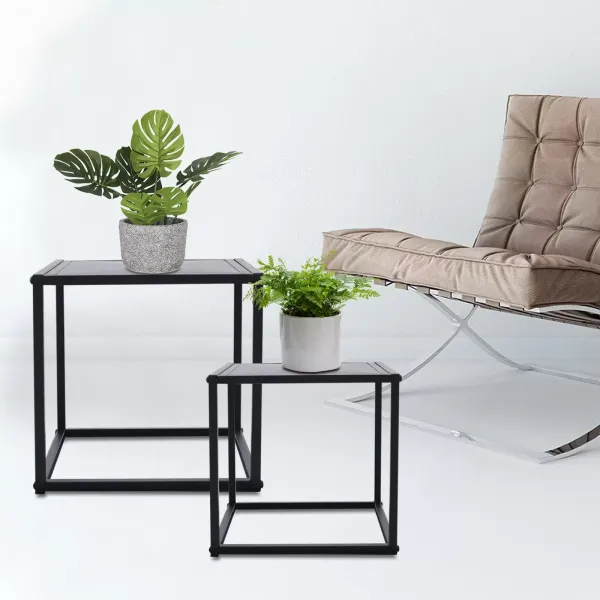 Mesa auxiliar de metal de 2 piezas, mesa de centro Mesas de centro cuadradas pequeñas Mesa de centro moderna simple