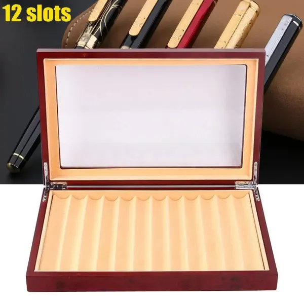 CNCEST 12 ranuras para lápices, pluma estilográfica, vitrina de madera, caja de almacenamiento, color rojo