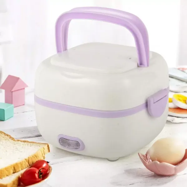 Olla arrocera de 1L, fiambrera eléctrica multifunción, 200 W para huevos al vapor, verduras, carne, morado