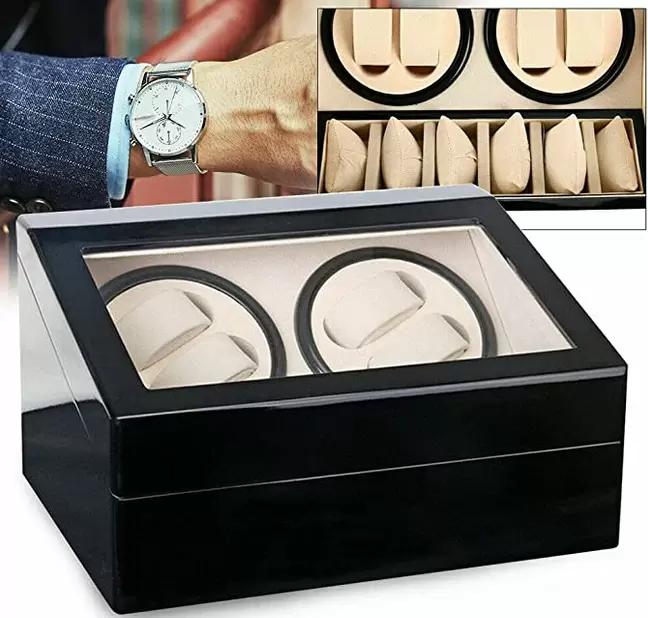 CNCEST Caja giratoria para relojes automáticos de lujo- caja de almacenamiento para relojes- silenciosa (4 + 6 relojes)