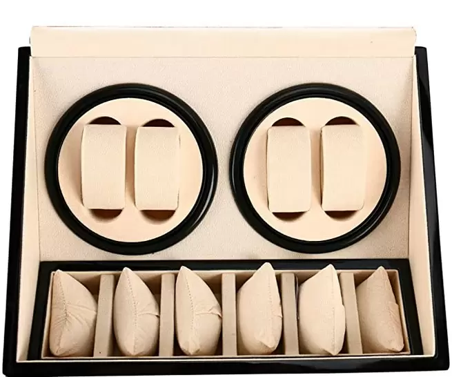 CNCEST Caja giratoria para relojes automáticos de lujo- caja de almacenamiento para relojes- silenciosa (4 + 6 relojes)