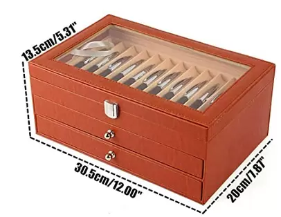 Estuche portalápices con vitrina para 24/36 bolígrafos, de piel sintética con ventana de cristal, color naranja, 36 lápices