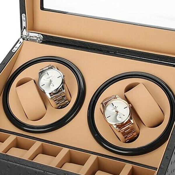 Expositor giratorio para relojes 4 + 6 relojes, caja de relojes de patrón de avestruz