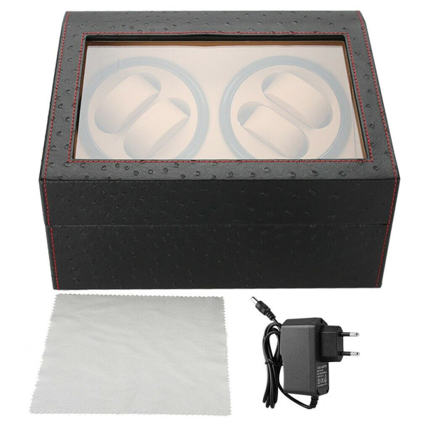 Expositor giratorio para relojes 4 + 6 relojes, caja de relojes de patrón de avestruz