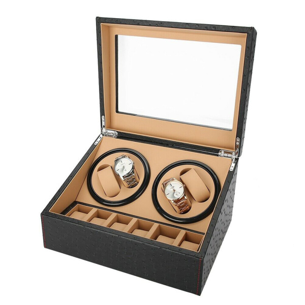 Expositor giratorio para relojes 4 + 6 relojes, caja de relojes de patrón de avestruz