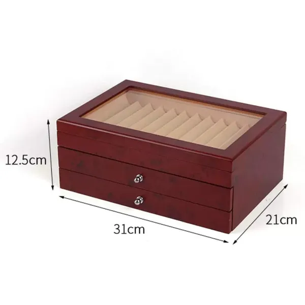 Vitrina de madera de 3 capas, pluma estilográfica, vitrina de almacenamiento para 34 ranuras