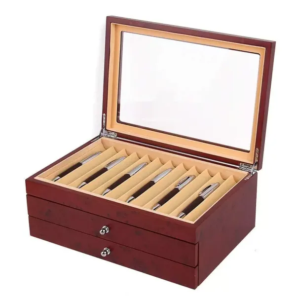 Vitrina de madera de 3 capas, pluma estilográfica, vitrina de almacenamiento para 34 ranuras Vitrina de madera de 3 capas, pluma estilográfica, vitrina de almacenamiento para 34 ranuras