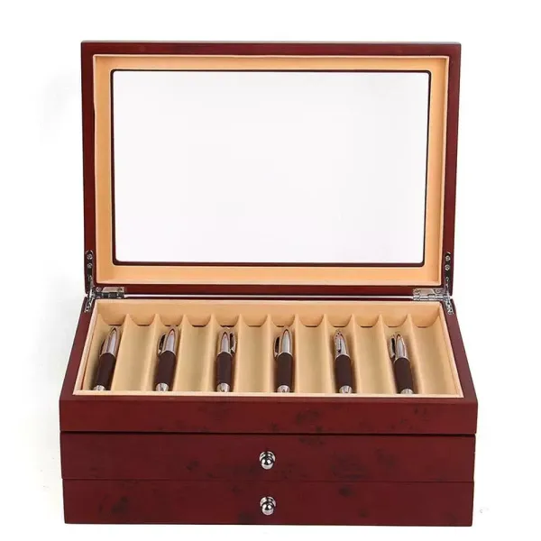 Vitrina de madera de 3 capas, pluma estilográfica, vitrina de almacenamiento para 34 ranuras