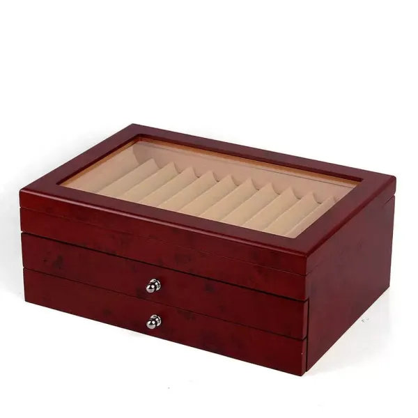 Vitrina de madera de 3 capas, pluma estilográfica, vitrina de almacenamiento para 34 ranuras