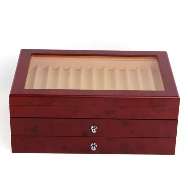 Vitrina de madera de 3 capas, pluma estilográfica, vitrina de almacenamiento para 34 ranuras Vitrina de madera de 3 capas, pluma estilográfica, vitrina de almacenamiento para 34 ranuras