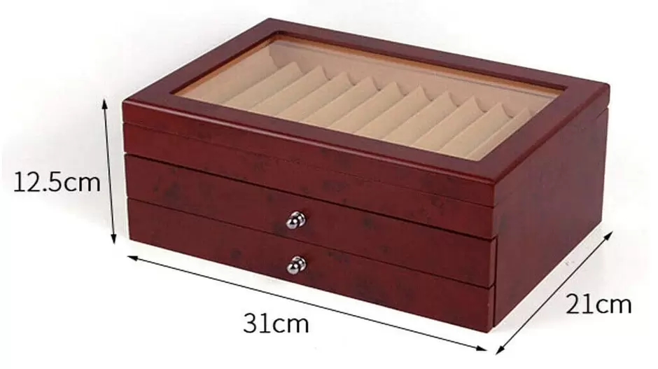 Vitrina de madera de 3 capas, pluma estilográfica, vitrina de almacenamiento para 34 ranuras