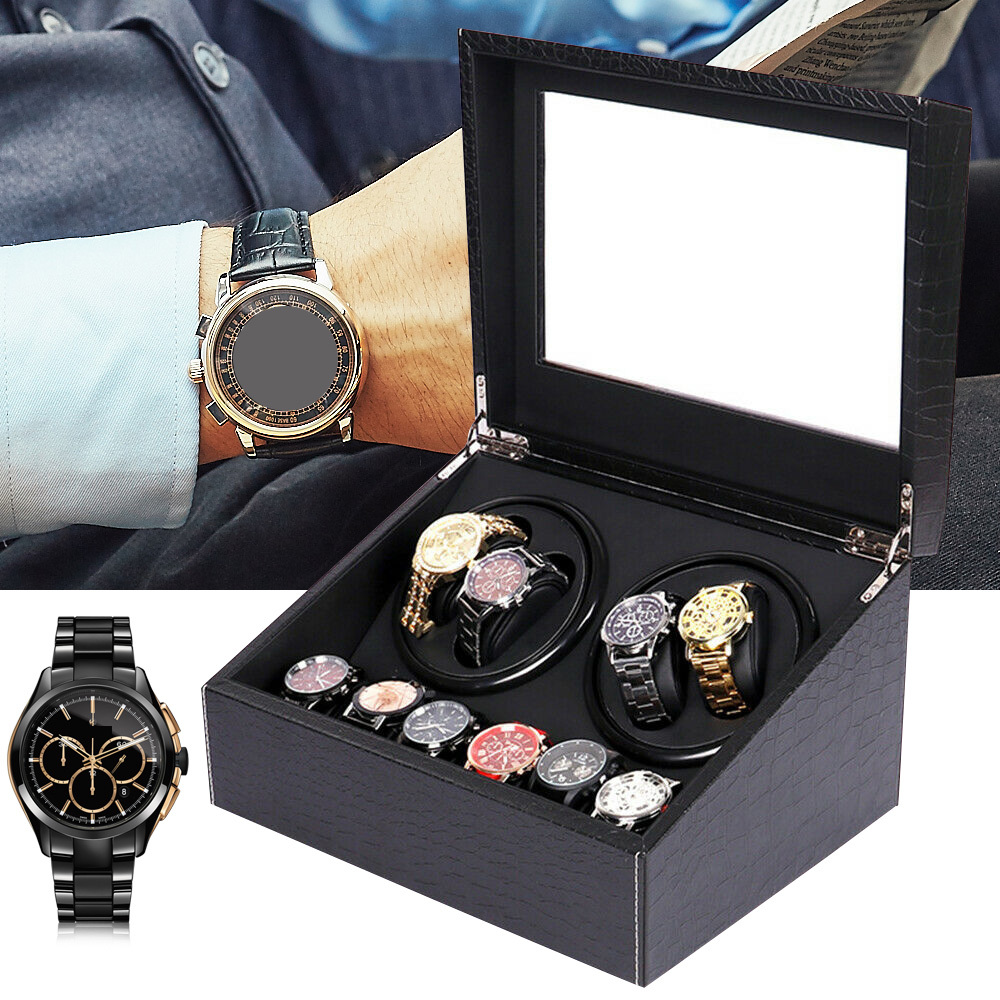 Expositor giratorio para relojes 4 + 6 relojes, caja de relojes de patrón de cocodrilo