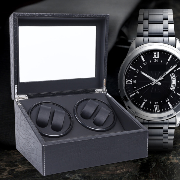 Expositor giratorio para relojes 4 + 6 relojes, caja de relojes de patrón de cocodrilo