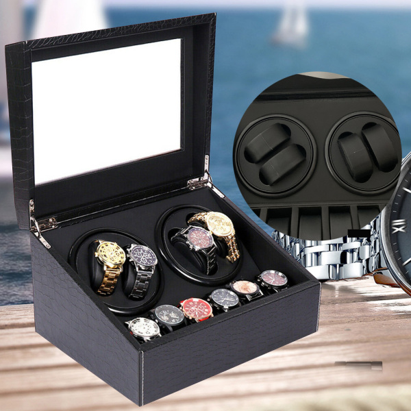 Expositor giratorio para relojes 4 + 6 relojes, caja de relojes de patrón de cocodrilo