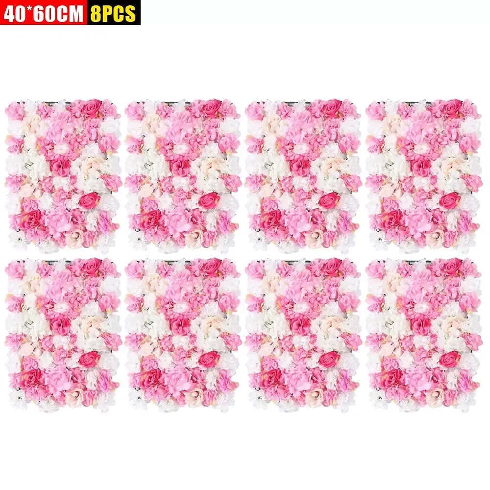 CNCEST 8 Piezas de Pared de Flores Artificiales- Pared de Rosas-champán Rosa para telón de Fondo- decoración de Pared de Boda
