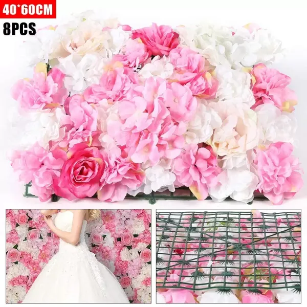 CNCEST 8 Piezas de Pared de Flores Artificiales- Pared de Rosas-champán Rosa para telón de Fondo- decoración de Pared de Boda CNCEST 8 Piezas de Pared de Flores Artificiales- Pared de Rosas-champán Rosa para telón de Fondo- decoración de Pared de Boda