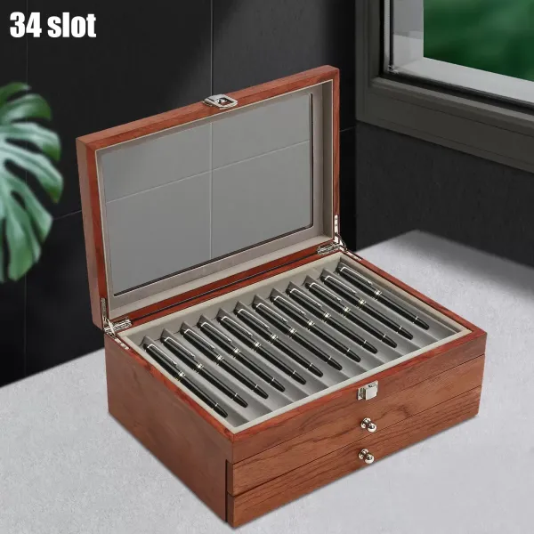 Caja portalápices con vitrina- 3 capas- vitrina de madera(madera de rosa)