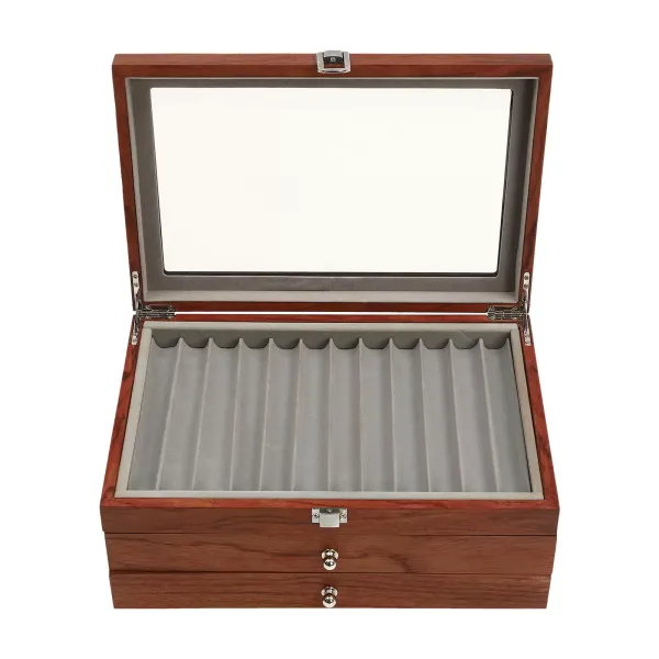 Caja portalápices con vitrina- 3 capas- vitrina de madera(madera de rosa)
