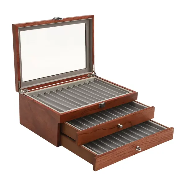 Caja portalápices con vitrina- 3 capas- vitrina de madera(madera de rosa)