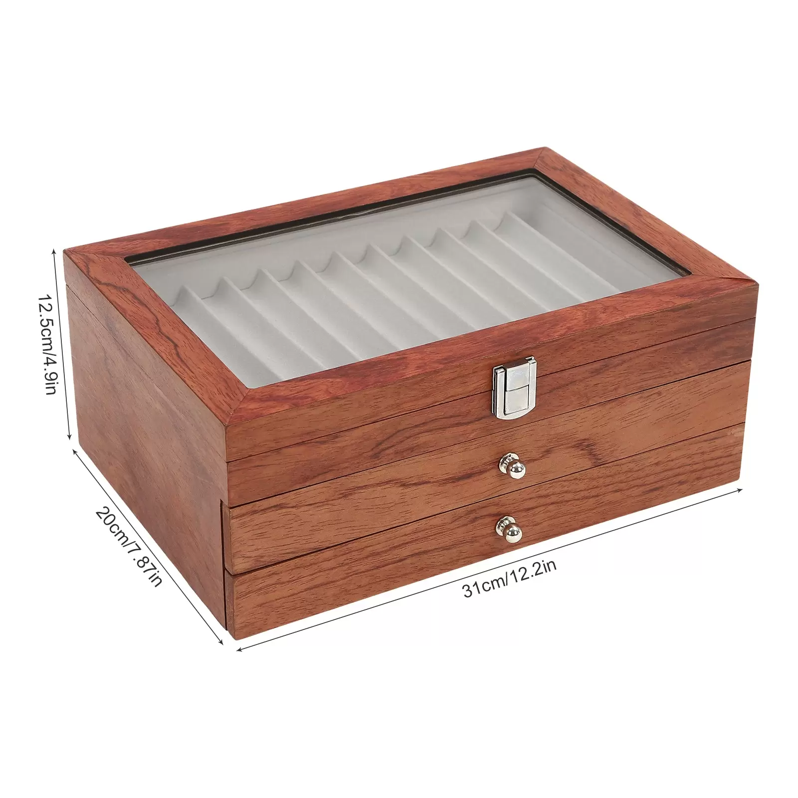 Caja portalápices con vitrina- 3 capas- vitrina de madera(madera de rosa)