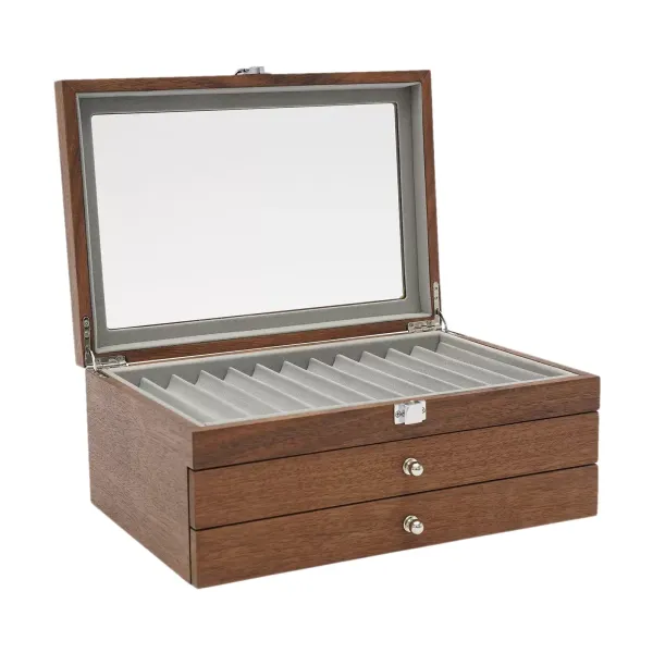 Caja para lápices – Caja portalápices con vitrina, 3 capas, vitrina de madera