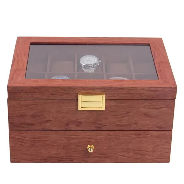Elegante caja de madera de doble capa para 20 relojes, organizador de relojes con cajón, palisandro Elegante caja de madera de doble capa para 20 relojes, organizador de relojes con cajón, palisandro