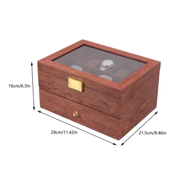 Elegante caja de madera de doble capa para 20 relojes, organizador de relojes con cajón, palisandro