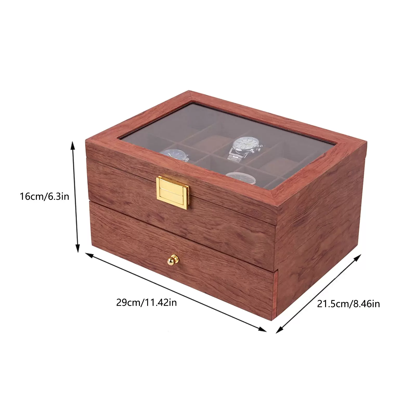 Elegante caja de madera de doble capa para 20 relojes, organizador de relojes con cajón, palisandro