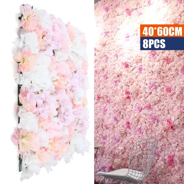 Pared de flores artificiales de hortensia rosa para pared, flores de seda, para jardín, boda, evento, lugar principal, fiesta, (rosa)