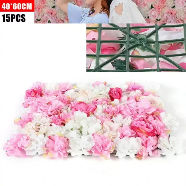 15 piezas de flores artificiales de seda para pared de bodas, decoración de fondo Venue (60 x 40 x 7 cm) 15 piezas de flores artificiales de seda para pared de bodas, decoración de fondo Venue (60 x 40 x 7 cm)